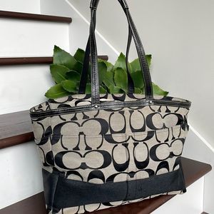 Coach Signature canvas leather travel tote diaper handbag overnight messenger